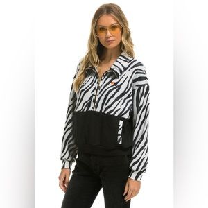 Aviator Nation ZEBRA FLEECE UNISEX HALF ZIP COLOR BLOCK JACKET - ZEBRA M